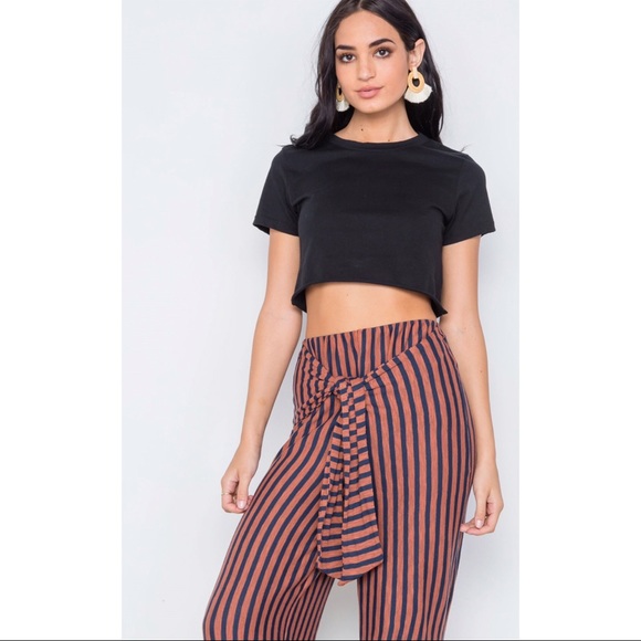 Rust Navy Stripe Knit Front Tie Wide Leg Palazzo - Picture 2 of 5